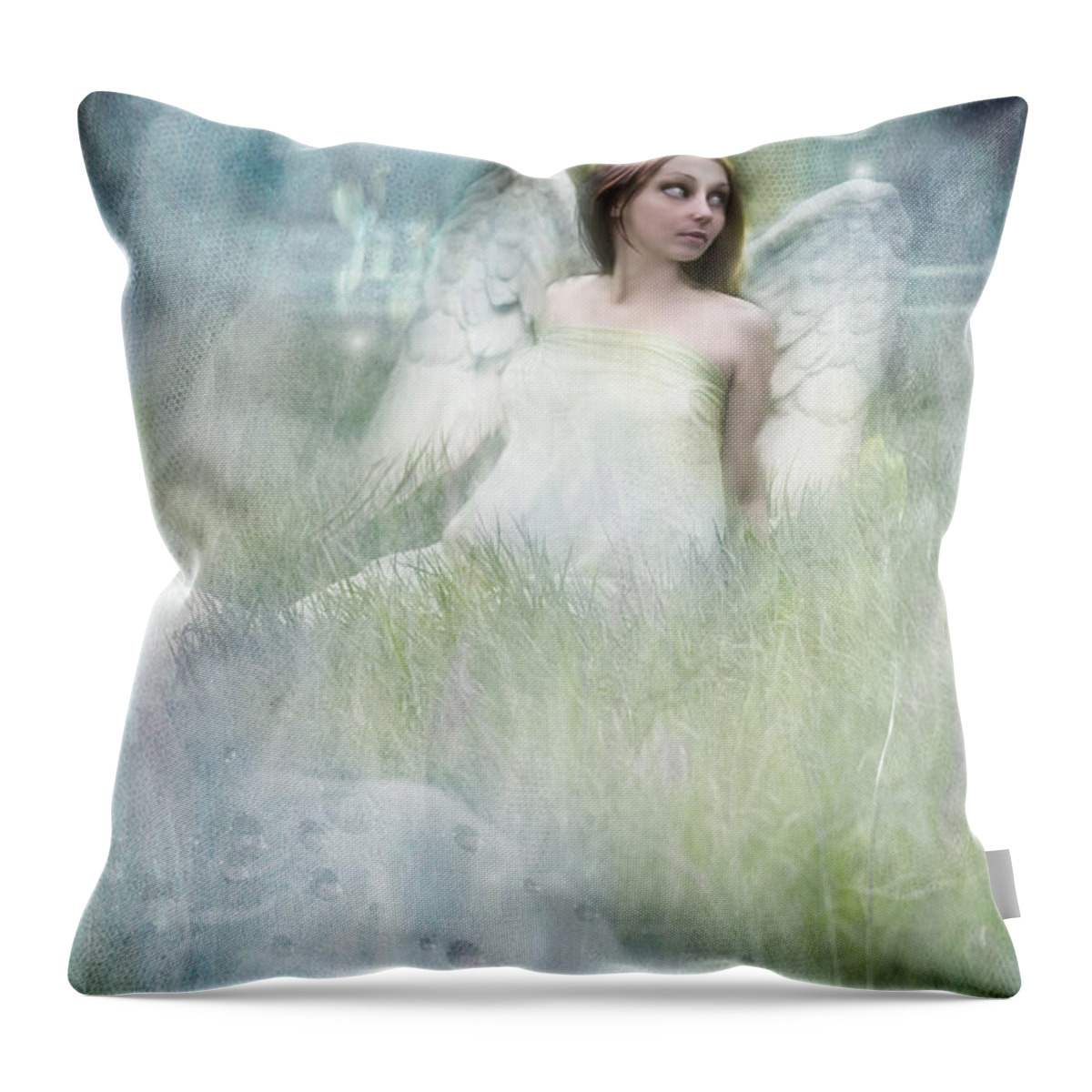 Angel Throw Pillow featuring the photograph An Angel in my orchard by Ang El