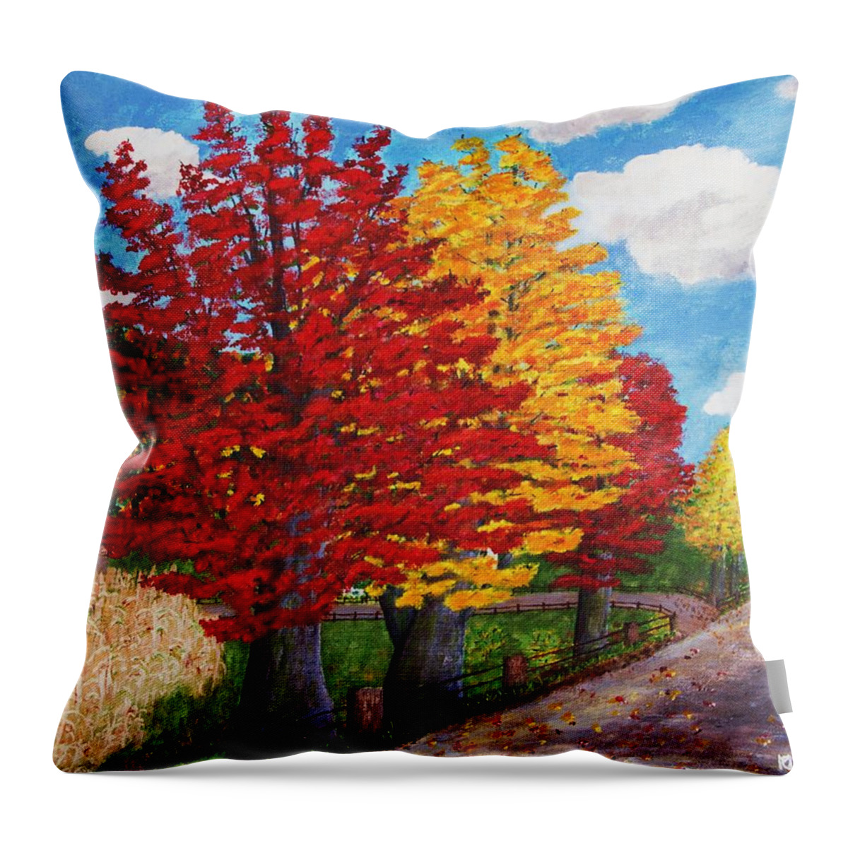 Autumn Landscape Painting Throw Pillow featuring the painting An Autumn Drive by Cynthia Morgan