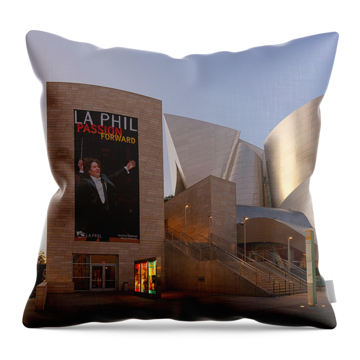 Walt Disney Concert Hall Throw Pillow featuring the photograph An Evening with Gustavo - Walt Disney Concert Hall Architecture Los Angeles by Ram Vasudev