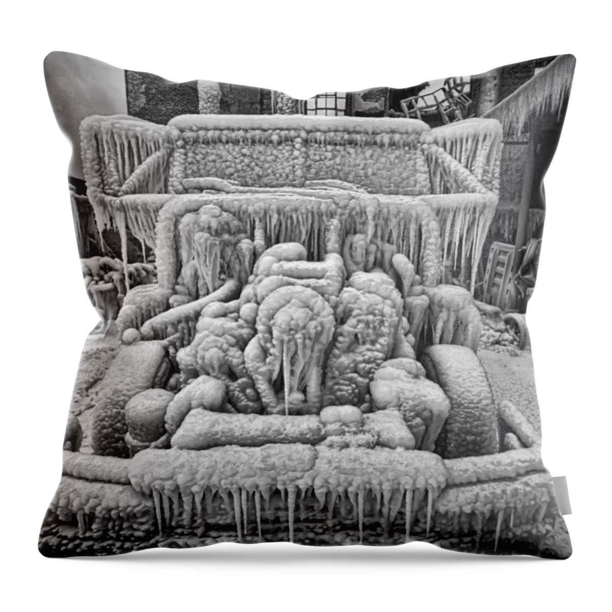 Ice Throw Pillow featuring the photograph An iced up truck cab by Sven Brogren