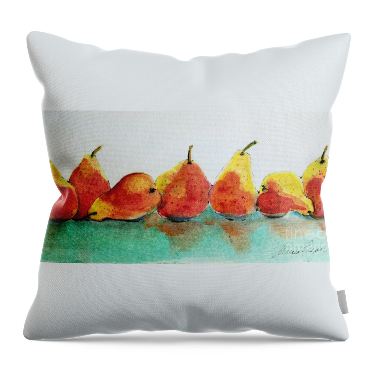 Pears Throw Pillow featuring the painting An Odd Pear by Marcia Breznay
