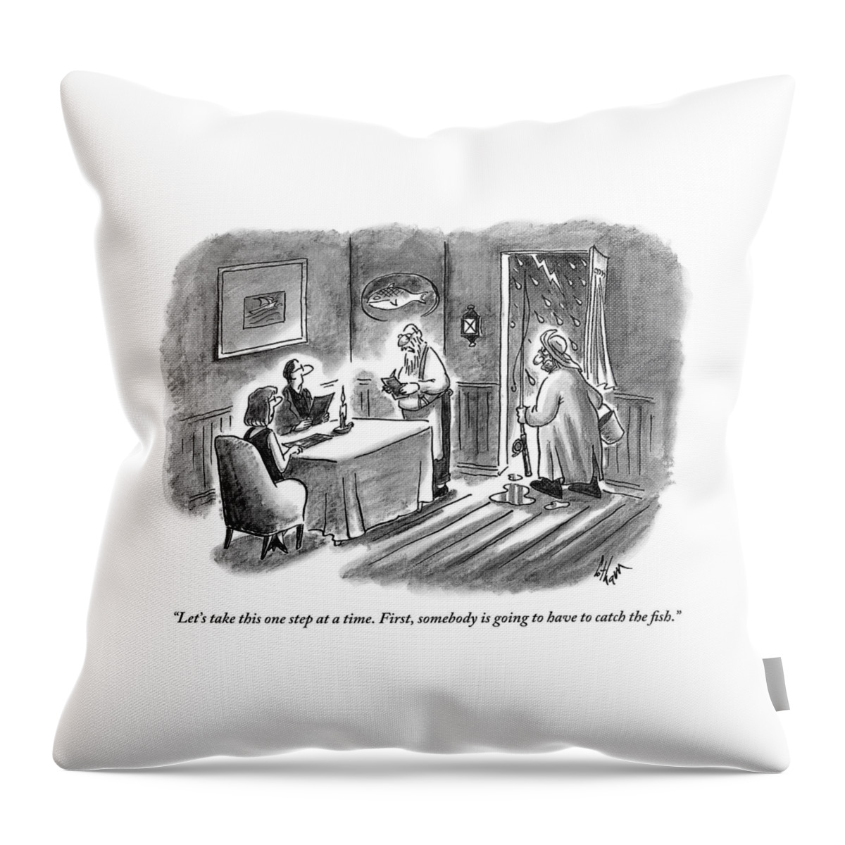 An Old Waiter Taking The Orders Of A Couple Throw Pillow