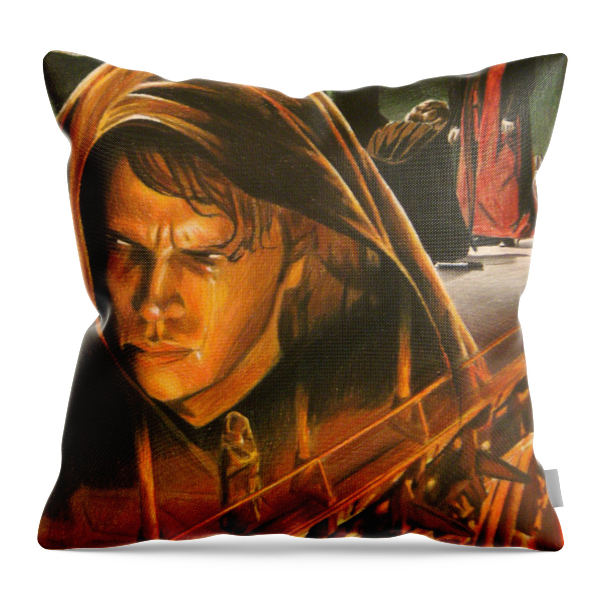 Anakin Throw Pillow featuring the drawing Anakin Turns to the Dark Side by Joseph Christensen