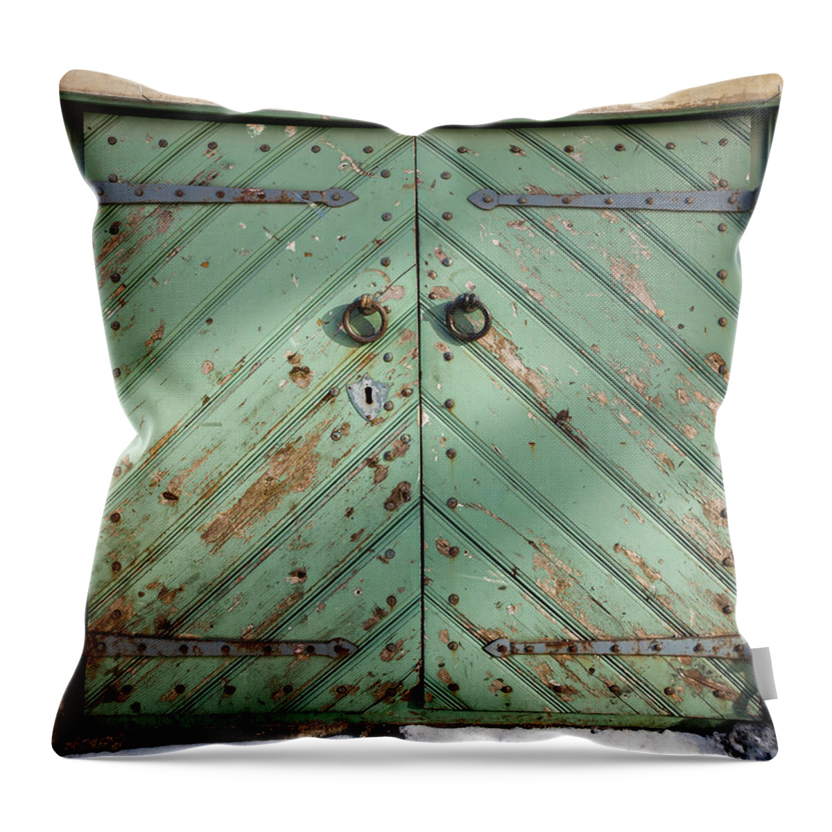 Arch Throw Pillow featuring the photograph Ancient Green Wooden Gate In Old by Eugenesergeev