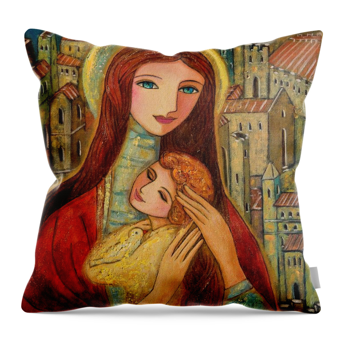 Mother And Child Throw Pillow featuring the painting Ancient Mother and Son by Shijun Munns