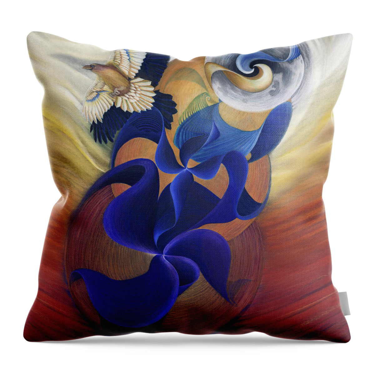 Raven Throw Pillow featuring the drawing Ancient Raven Reborn by Robin Aisha Landsong