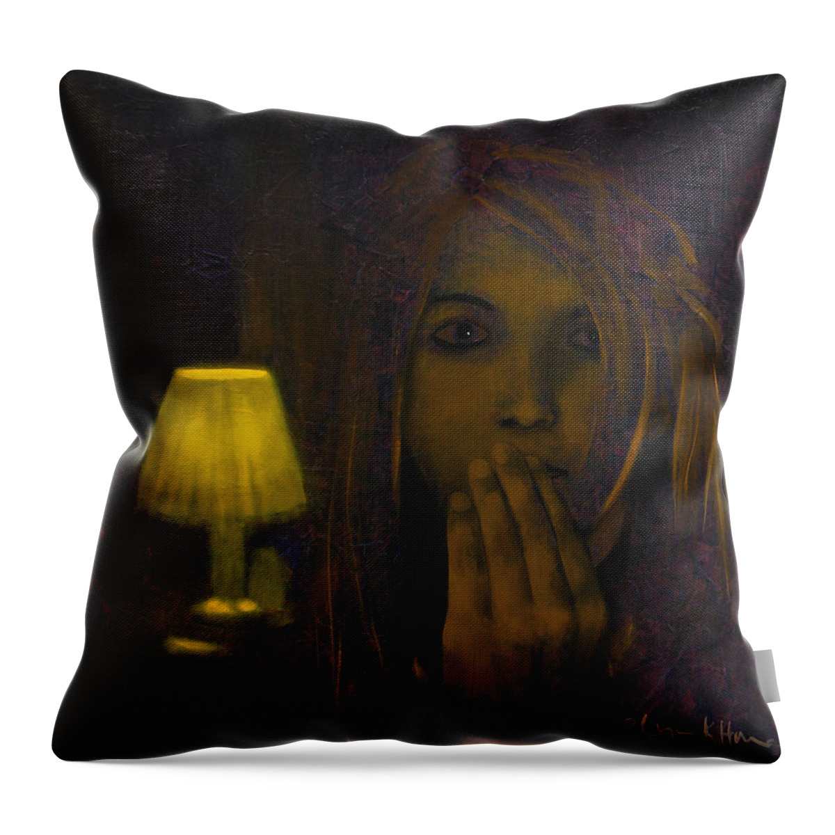 Fear Throw Pillow featuring the painting And Then The Phone Rang by Lynn Hansen