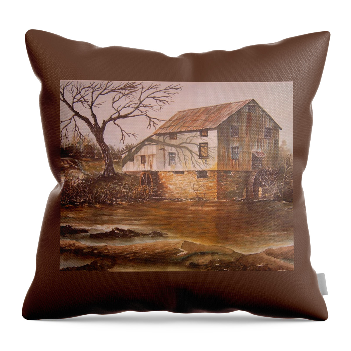 Landscape Throw Pillow featuring the painting Anderson Mill by Ben Kiger