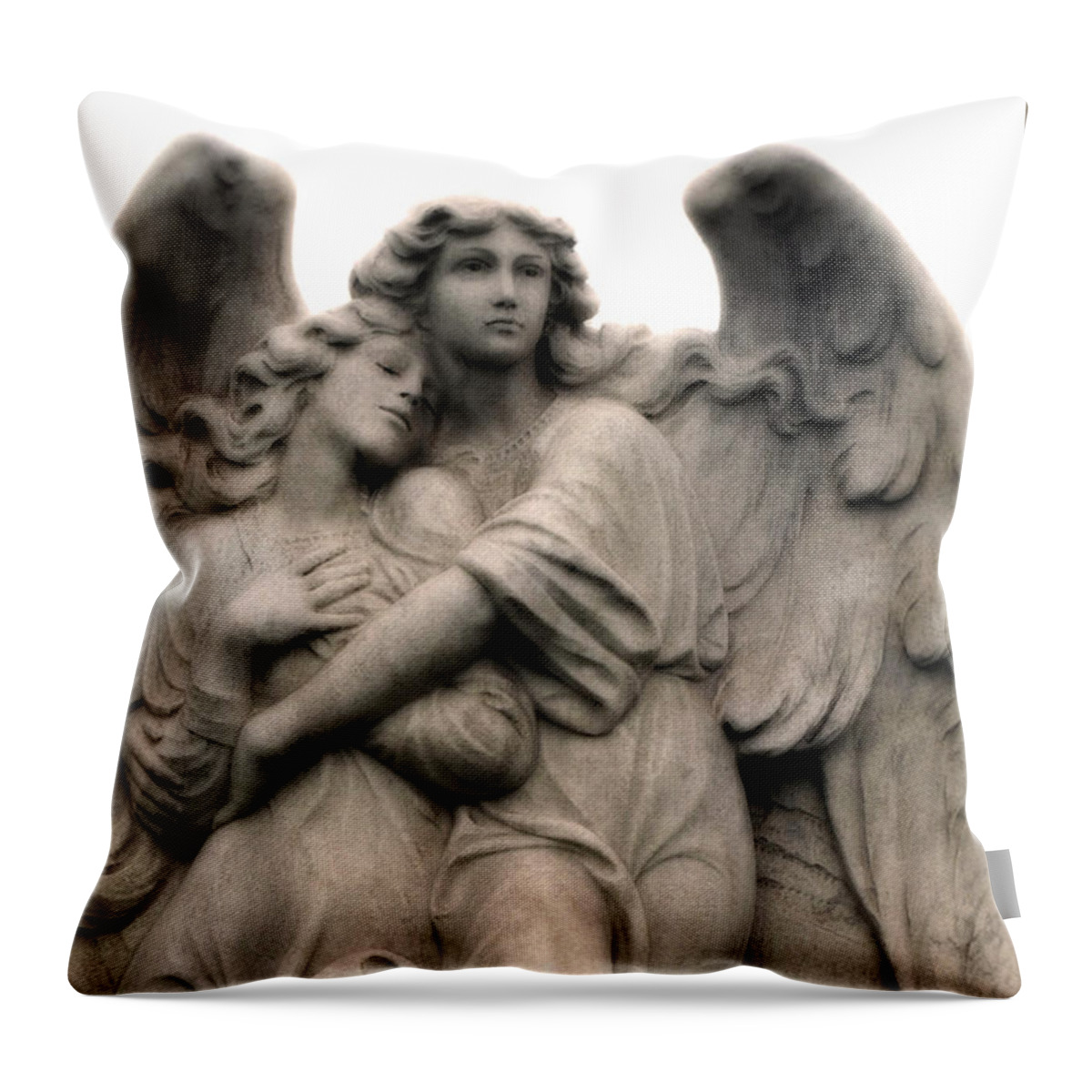 Angels Throw Pillow featuring the photograph Angel Photography Guardian Angels Loving Embrace by Kathy Fornal