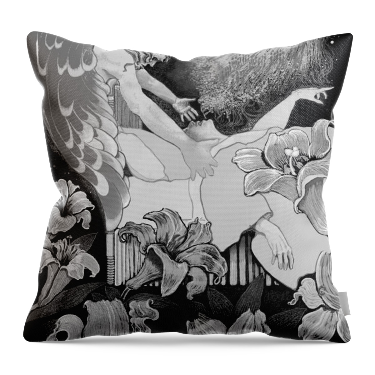 Angel Throw Pillow featuring the digital art Angel of Death Vision by Carol Jacobs