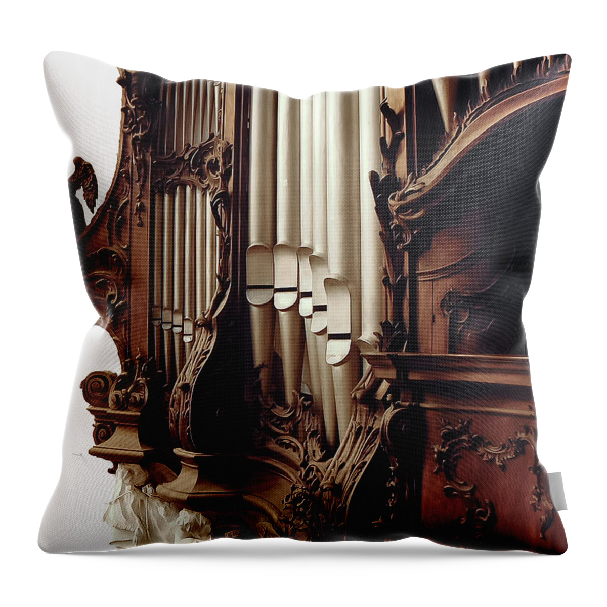 Organ Throw Pillow featuring the photograph Angelic musician by Jenny Setchell