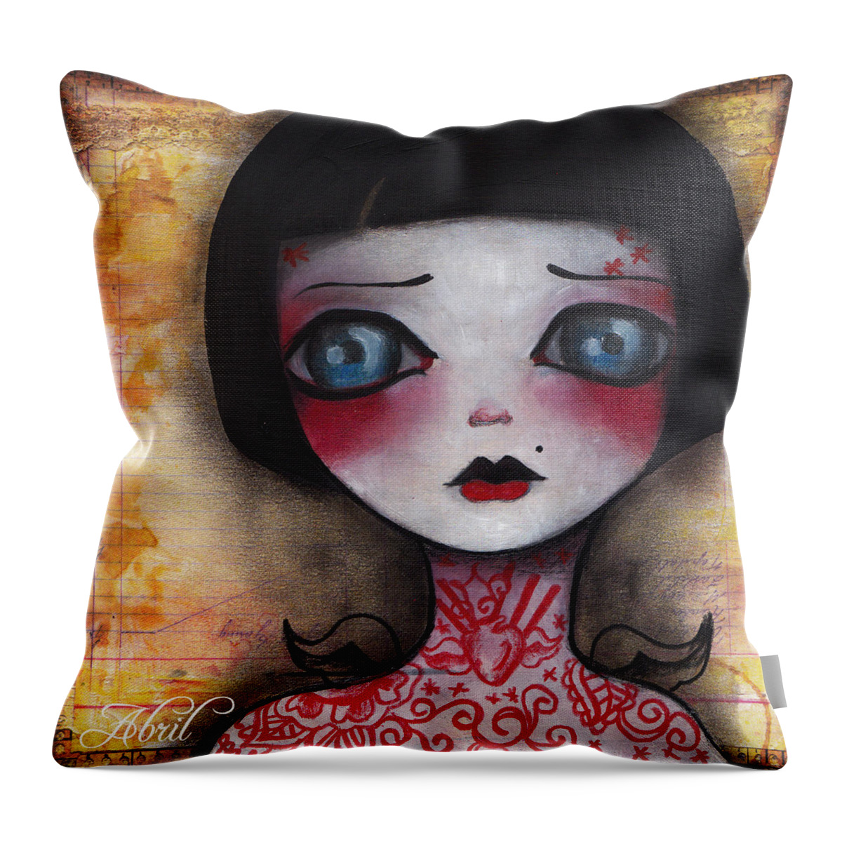 Tattoos Throw Pillow featuring the painting Angelica by Abril Andrade