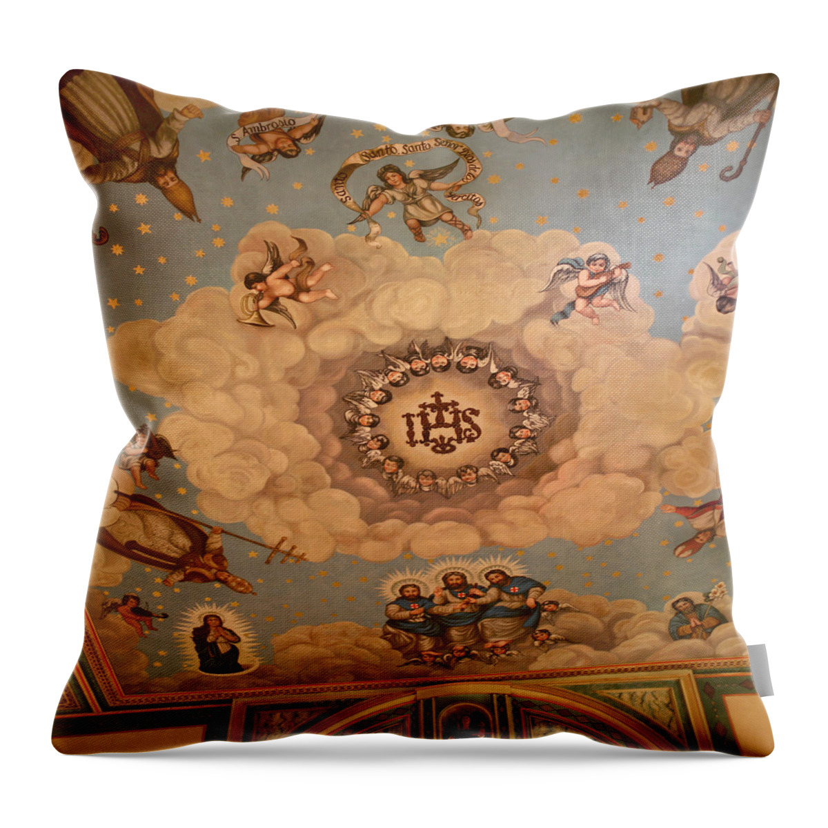Mural Throw Pillow featuring the photograph Angels and Saints by Art Block Collections