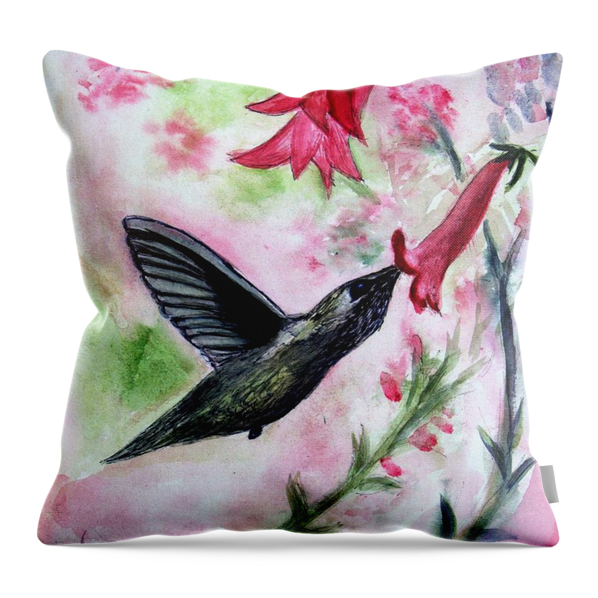 Animal Throw Pillow featuring the painting Angies Humming Bird by Donna Walsh