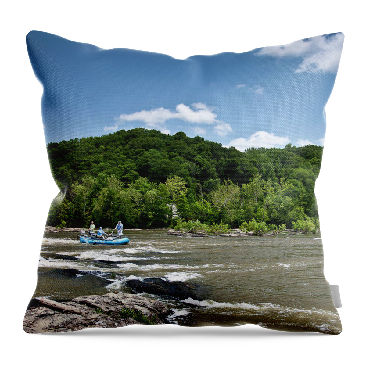 Holding Throw Pillow featuring the photograph Anglers Fly Fishing For Smallmouth Bass by Wray Sinclair