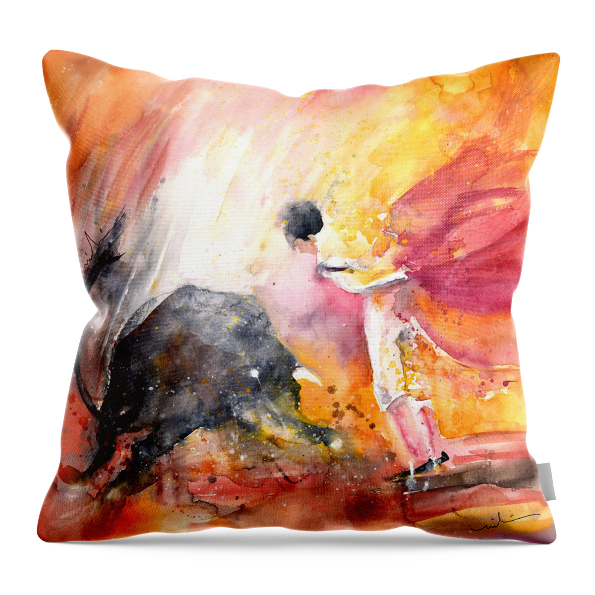 Europe Throw Pillow featuring the painting Angry Little Bull by Miki De Goodaboom