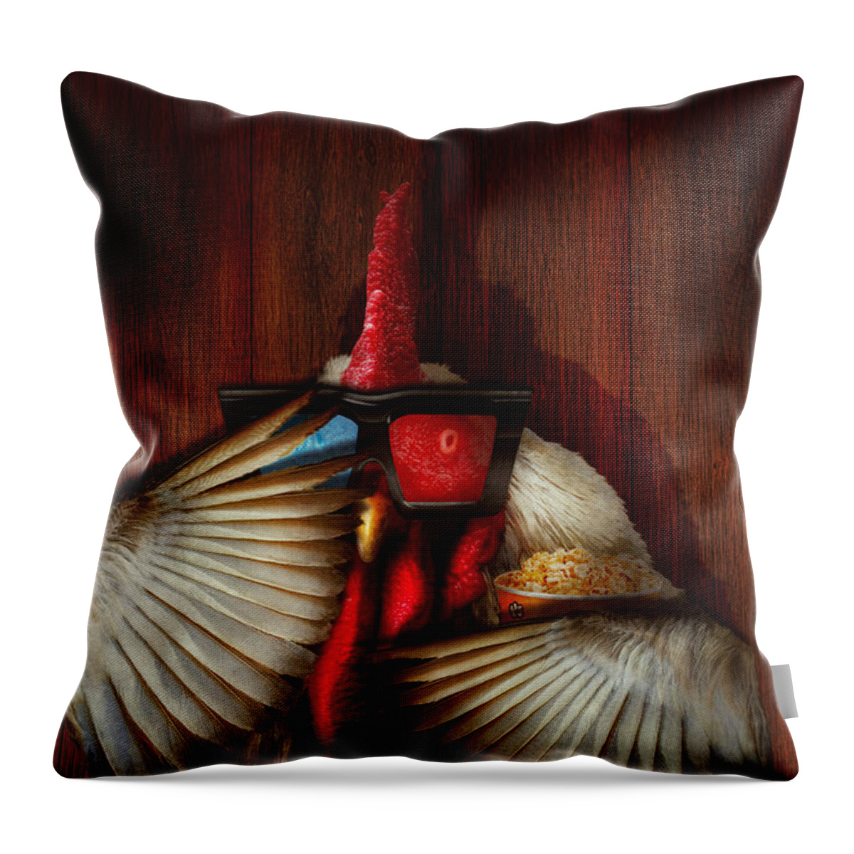Name Throw Pillow featuring the digital art Animal - Chicken - Movie Night by Mike Savad