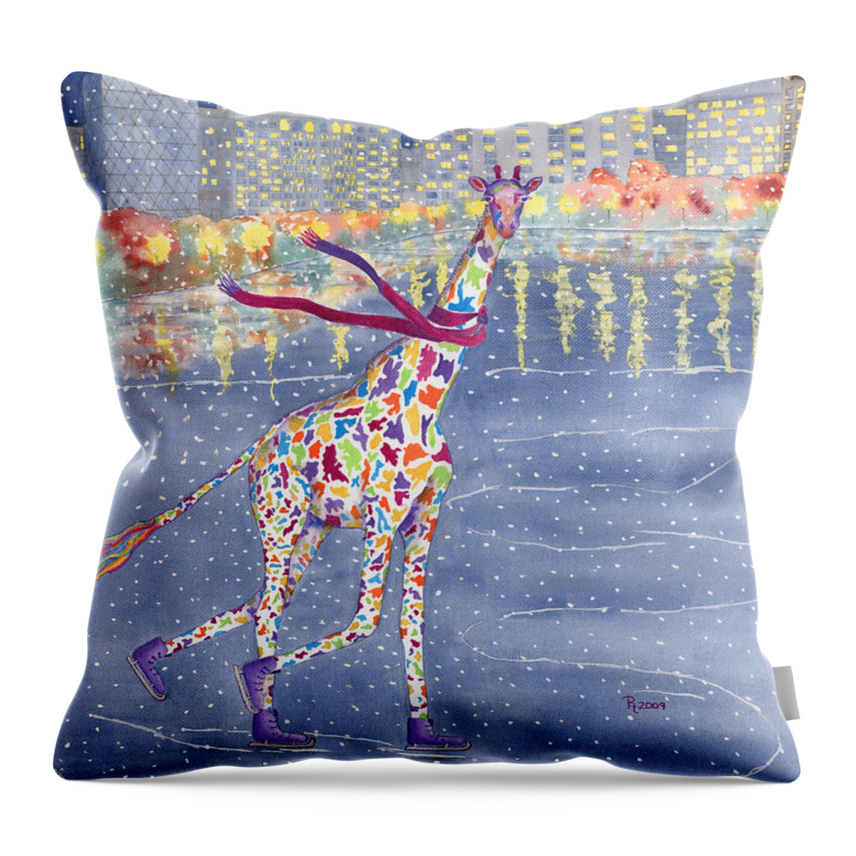 Giraffe Throw Pillow featuring the painting Annabelle on Ice by Rhonda Leonard