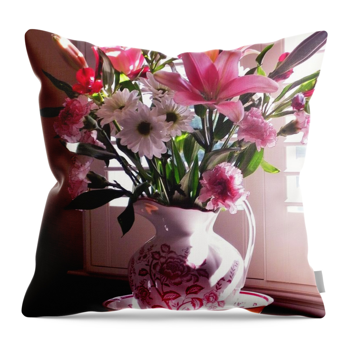 Flowers Throw Pillow featuring the photograph Another Grandma's Pitcher with Flowers by Patricia Greer