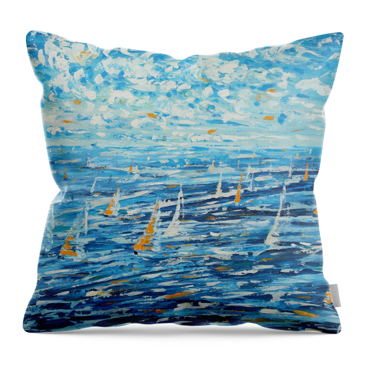 Antigua Throw Pillow featuring the painting Antigua RORC Caribbean 600 by Pete Caswell