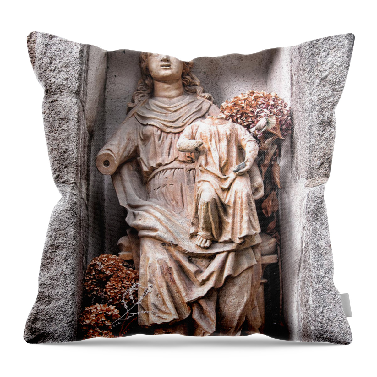 France Throw Pillow featuring the photograph Antique Blessed Virgin Statue by Olivier Le Queinec