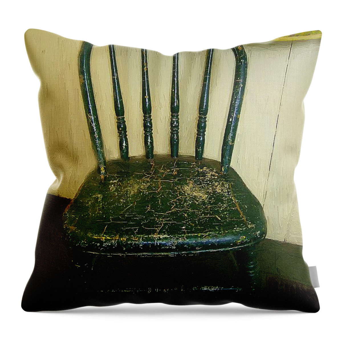 Americana Throw Pillow featuring the painting Antique Child's Chair with Quilt by RC DeWinter