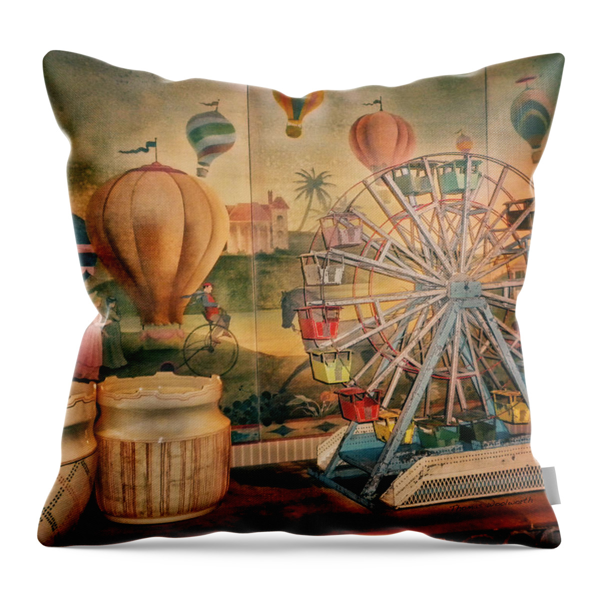 Toy Throw Pillow featuring the photograph Antique Ferris Wheel Walt Disney World by Thomas Woolworth