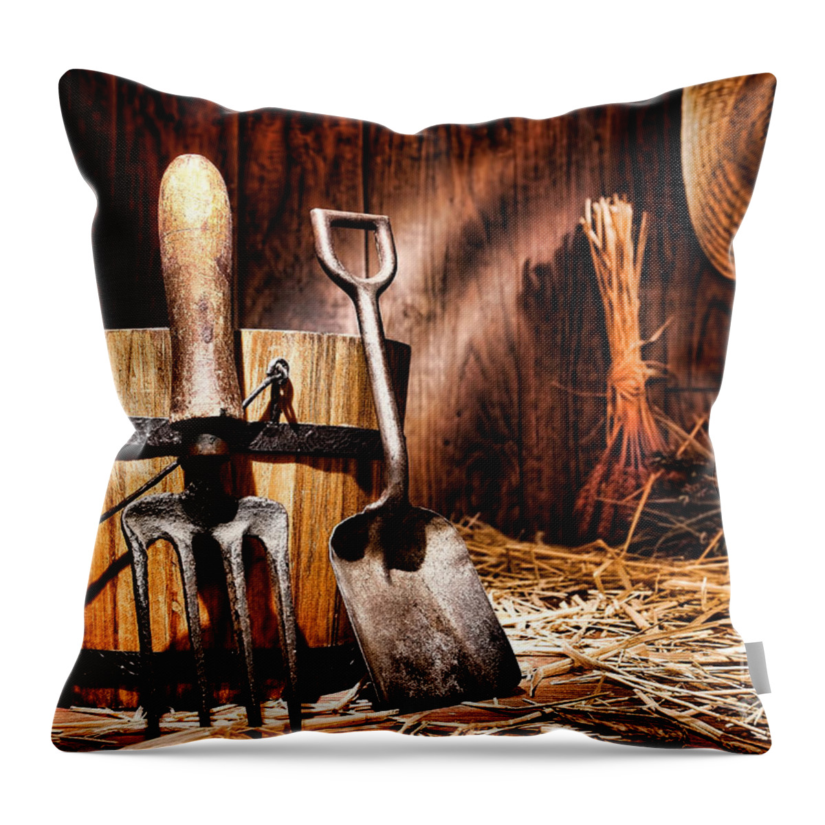 Gardening Throw Pillow featuring the photograph Antique Gardening Tools by Olivier Le Queinec