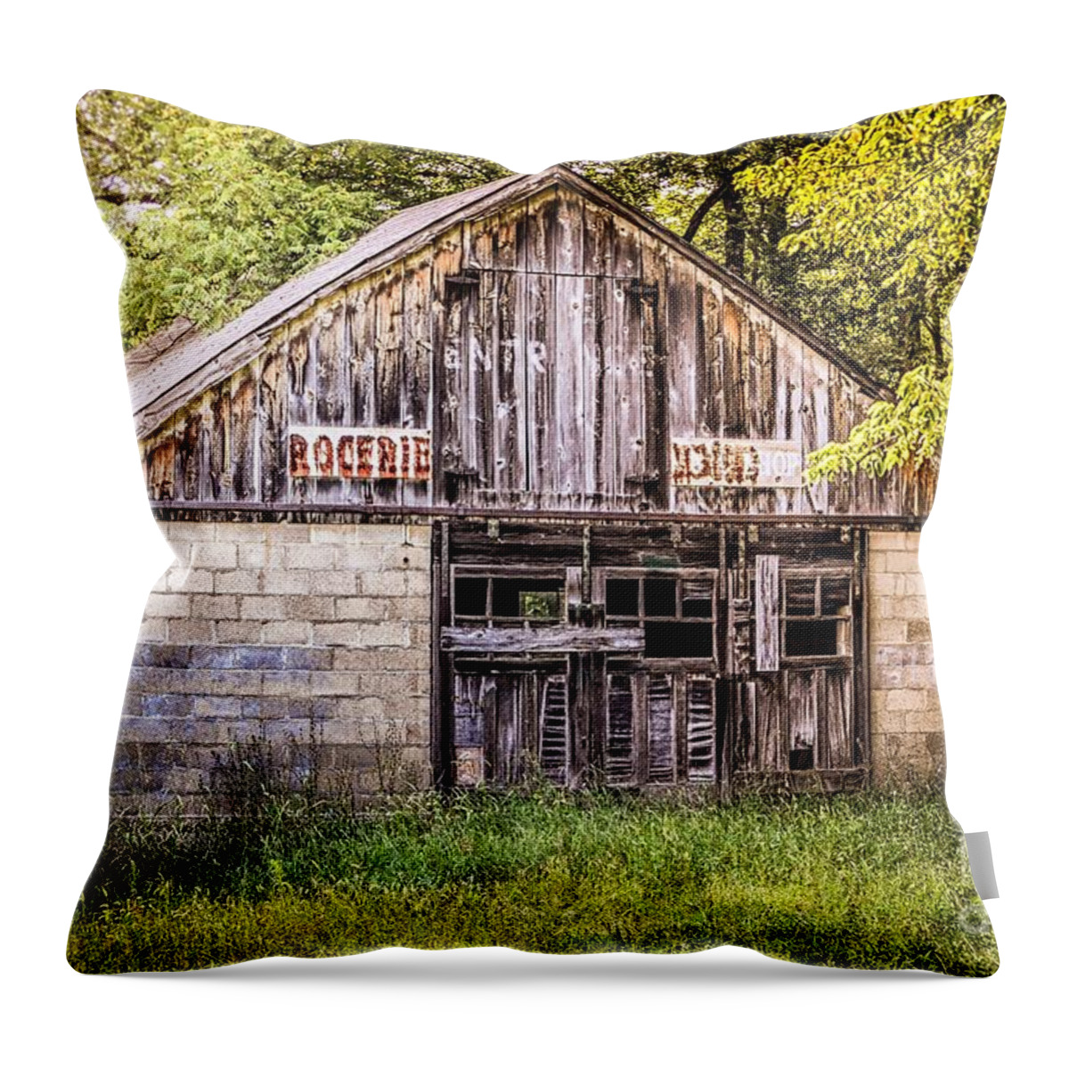 Vintage Landscape Throw Pillow featuring the photograph Antique Grocery Store by Peggy Franz