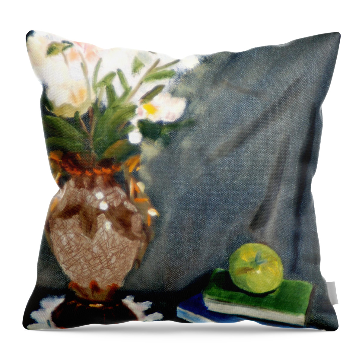 Vase Throw Pillow featuring the painting Antique Vase and Flower by Michael Daniels