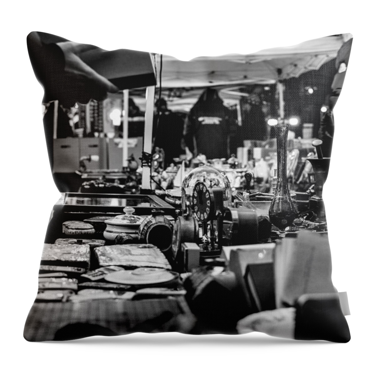 Market Throw Pillow featuring the photograph Antiques Market by AM FineArtPrints