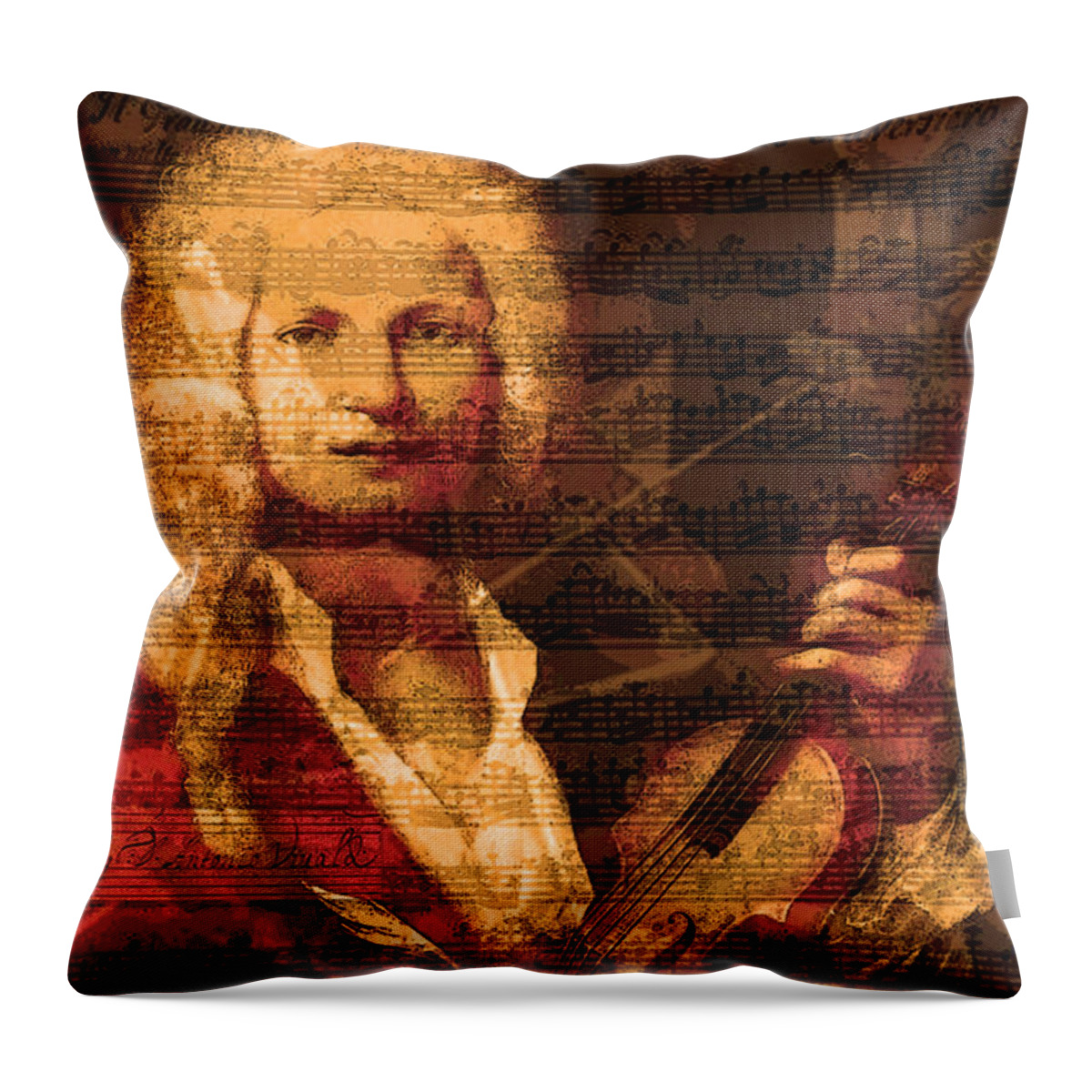 Classical Music Throw Pillow featuring the digital art Antonio Vivaldi by John Vincent Palozzi