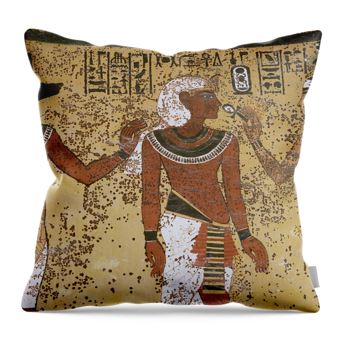 Ancient Throw Pillow featuring the painting Anubis, Isis And Tutankhamun by George Holton