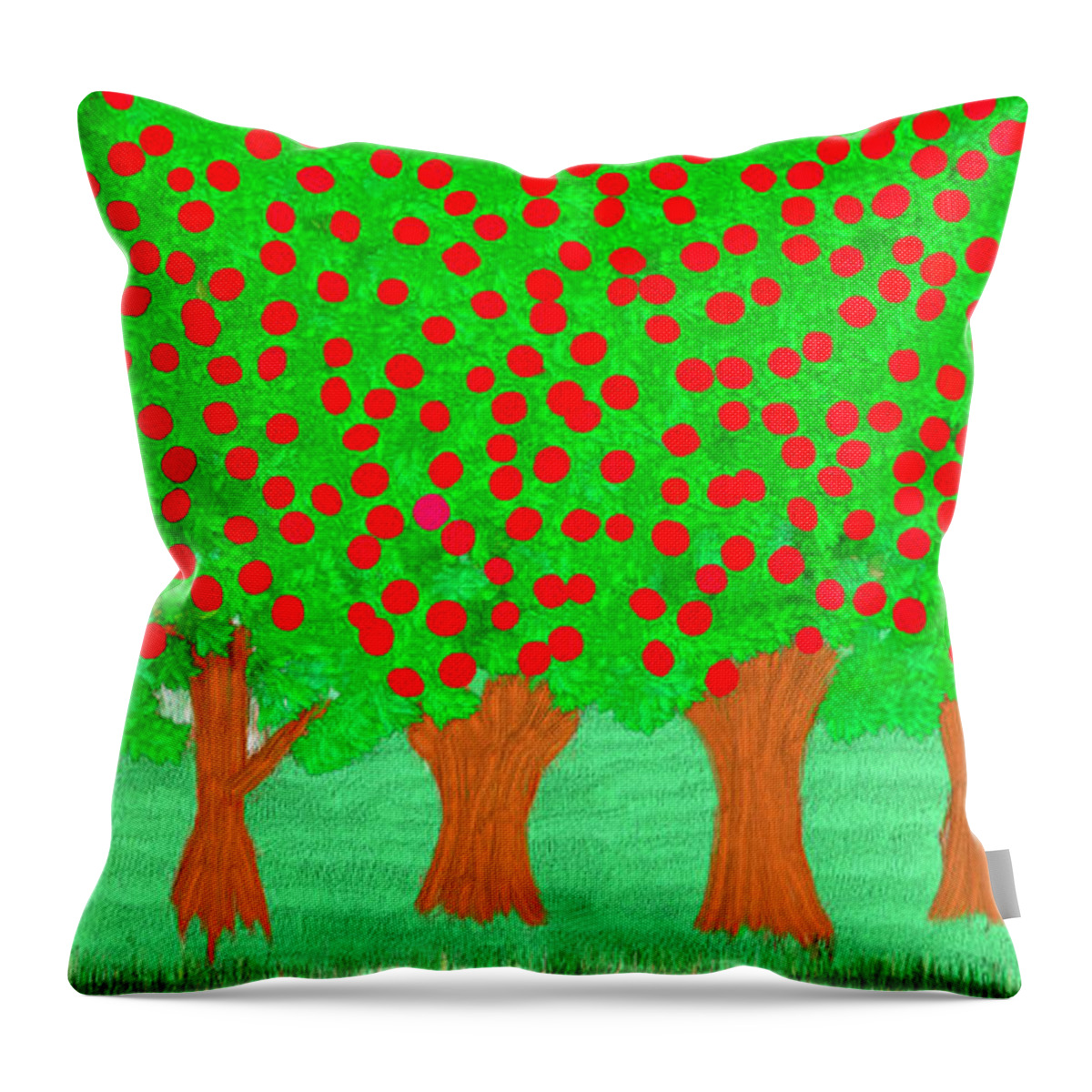 Orchard Throw Pillow featuring the painting Apple Orchard Ready to Pick by Bruce Nutting