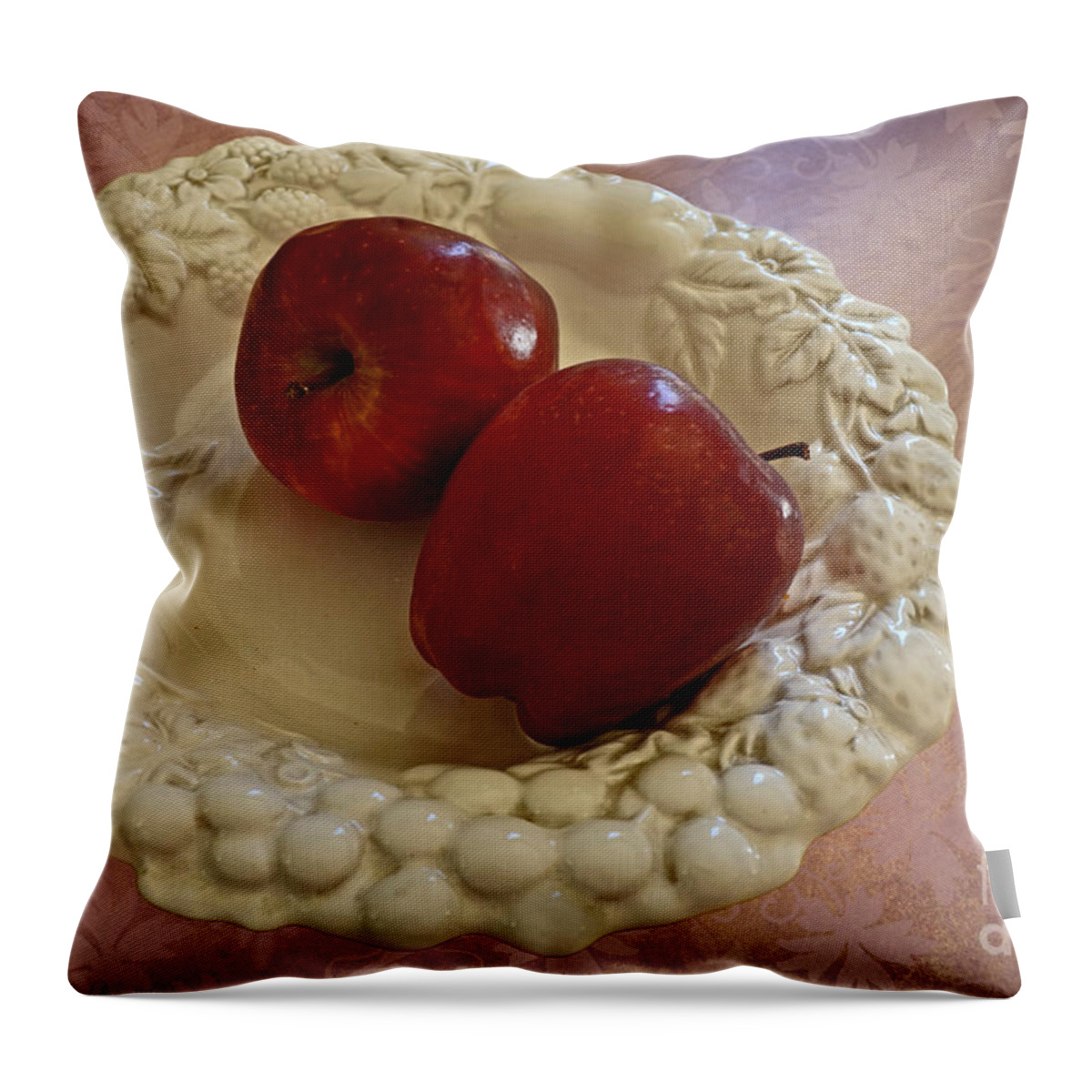White Throw Pillow featuring the photograph Apple Still life 1 by Debbie Portwood