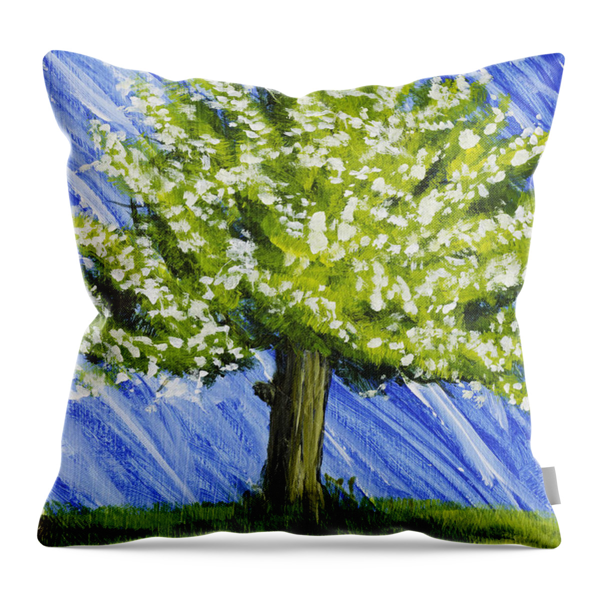Apple Tree Throw Pillow featuring the painting Apple tree Painting with White Flowers by Keith Webber Jr