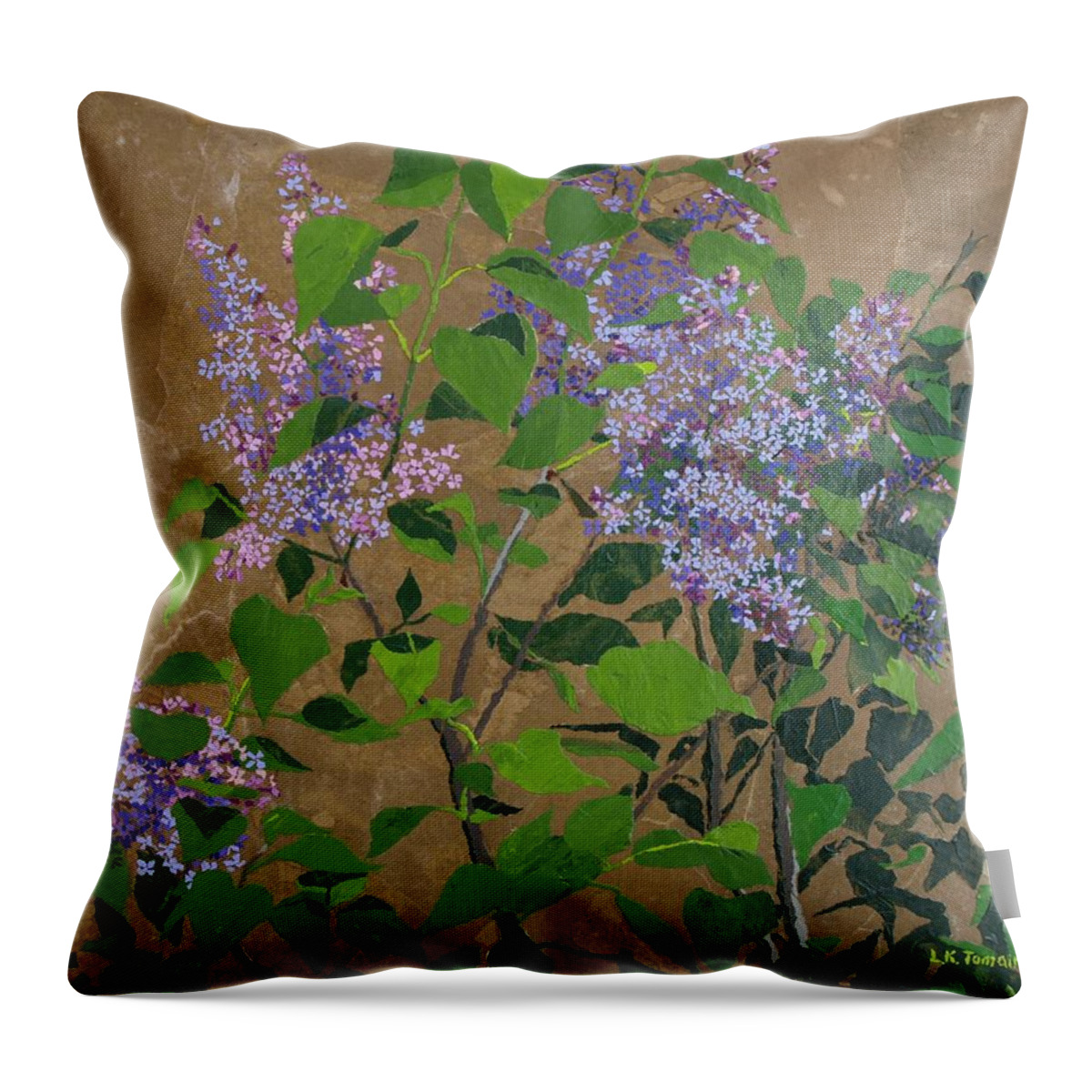 Lilacs Throw Pillow featuring the painting April Lilacs by Leah Tomaino