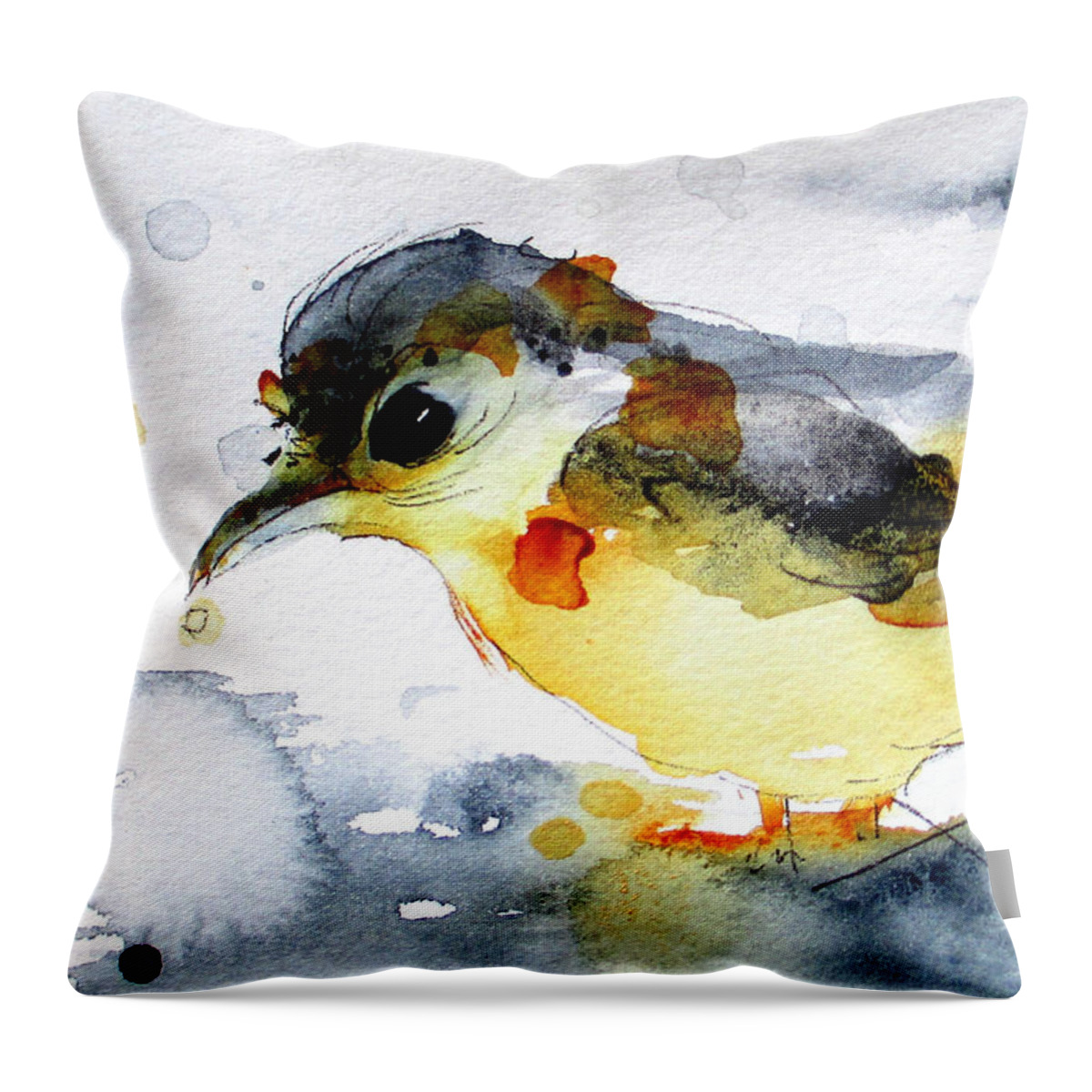 Yellow Bird In The Rain Throw Pillow featuring the painting April Showers by Dawn Derman