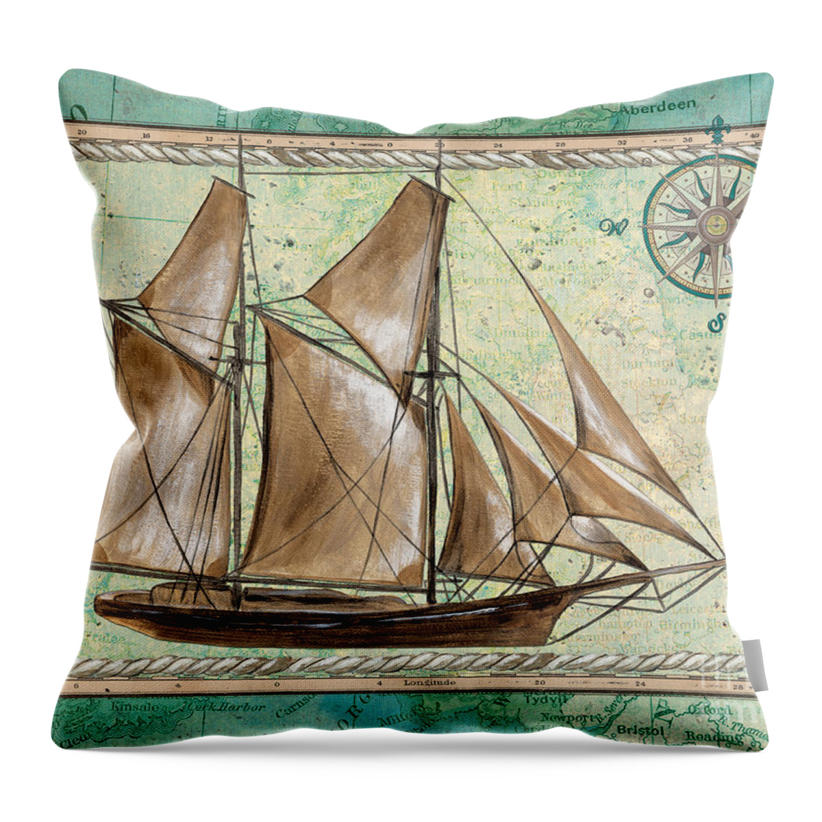 Aqua Throw Pillow featuring the painting Aqua Maritime 2 by Debbie DeWitt