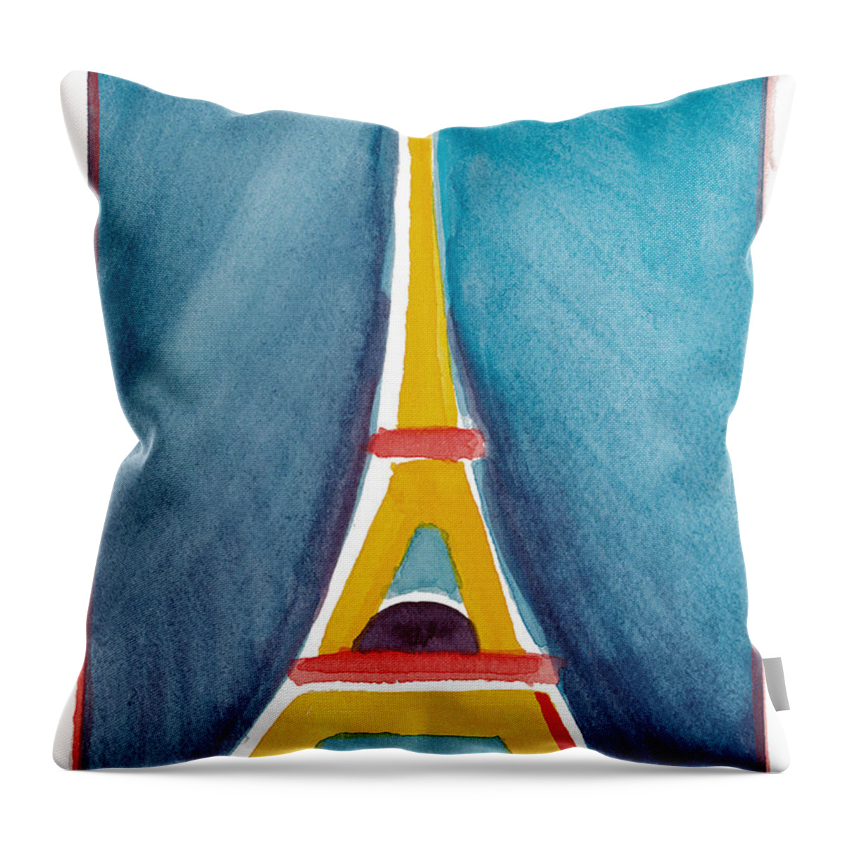 Aqua Throw Pillow featuring the painting Aqua Yellow Eiffel Tower by Robyn Saunders