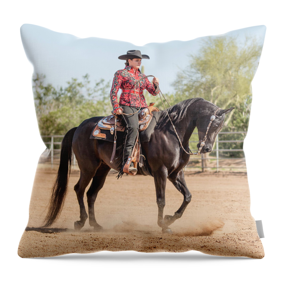 Horse Throw Pillow featuring the photograph Arabian Horse With Rider Dressed For by Lokibaho
