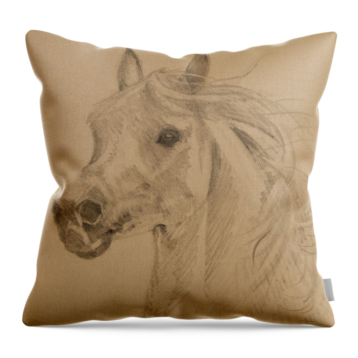 Horse Throw Pillow featuring the drawing Arabian Portrait by Jani Freimann