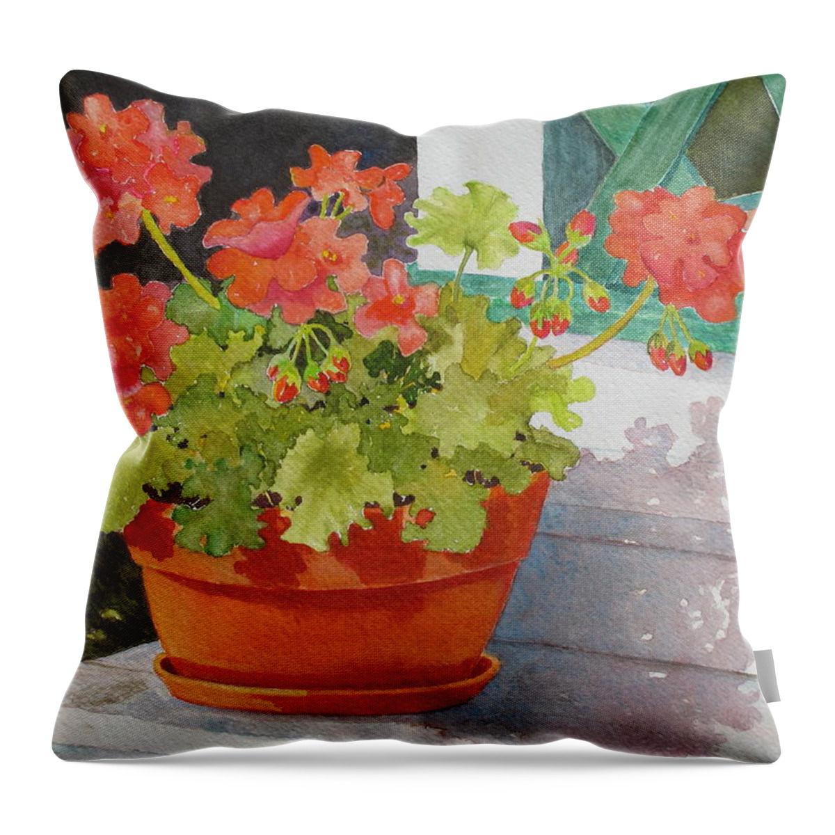 Flowers Throw Pillow featuring the painting Arbor Gallery Steps by Mary Ellen Mueller Legault
