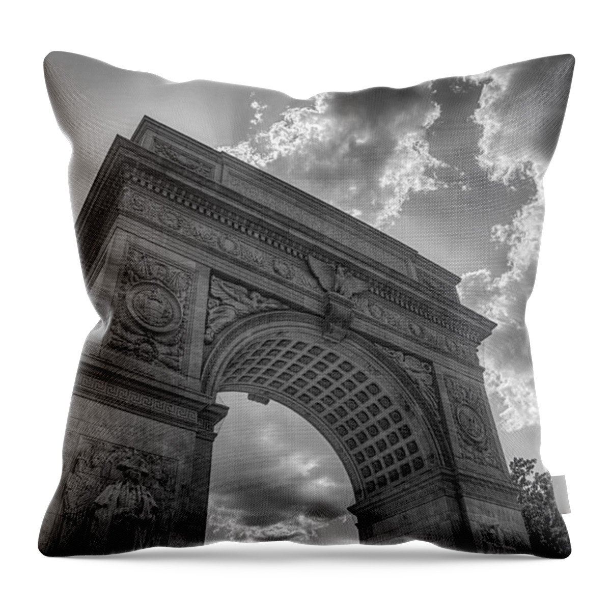 Photography Arch At Washington Square Hdr Black And White High Definition Gray Detail New York City Park Throw Pillow featuring the photograph Arch at Washington Square by Paul Watkins