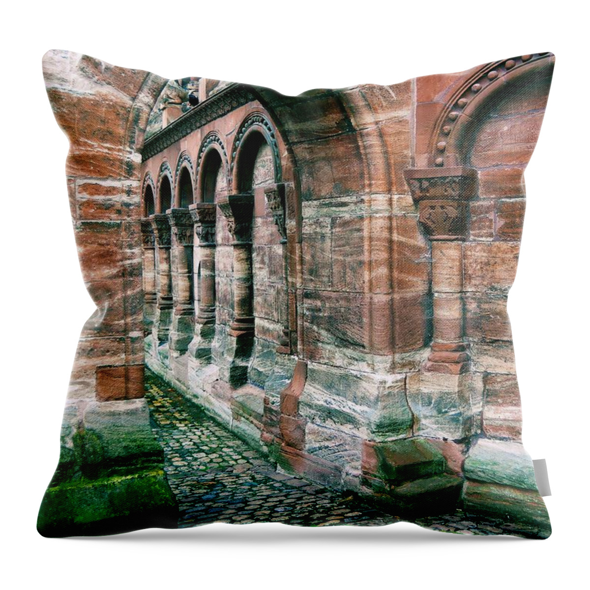 St. Martin's Church Throw Pillow featuring the digital art Arches and Cobblestone by Maria Huntley