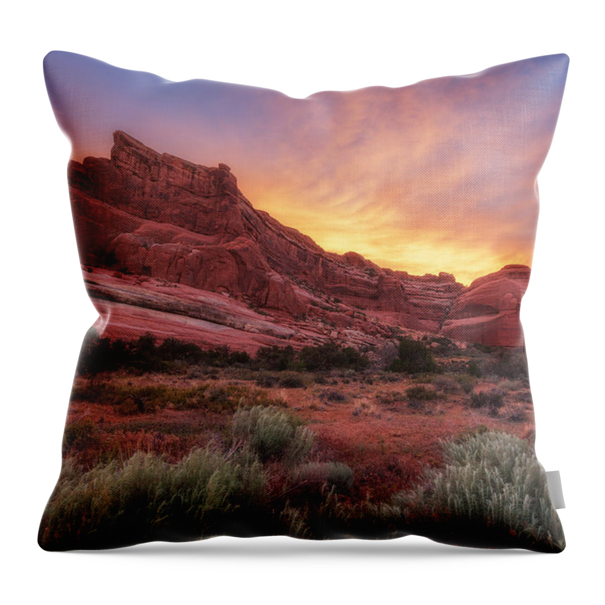 Sunset Throw Pillow featuring the photograph Arches Fire in the Sky by Darren White