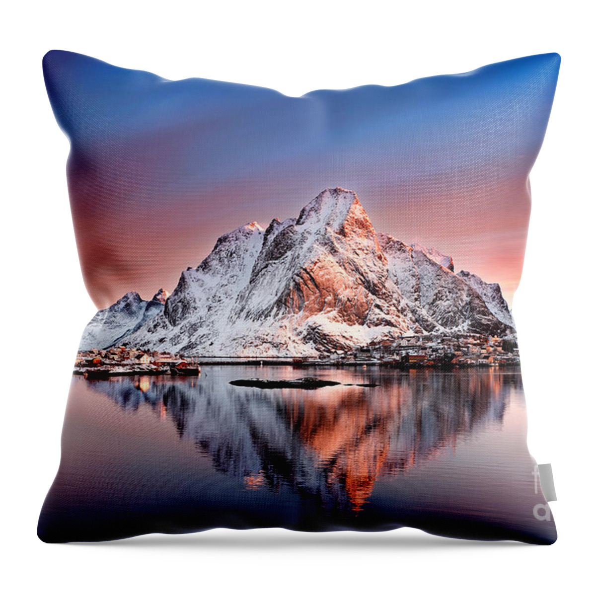 2012 Throw Pillow featuring the photograph Arctic Dawn Over Reine Village by Janet Burdon