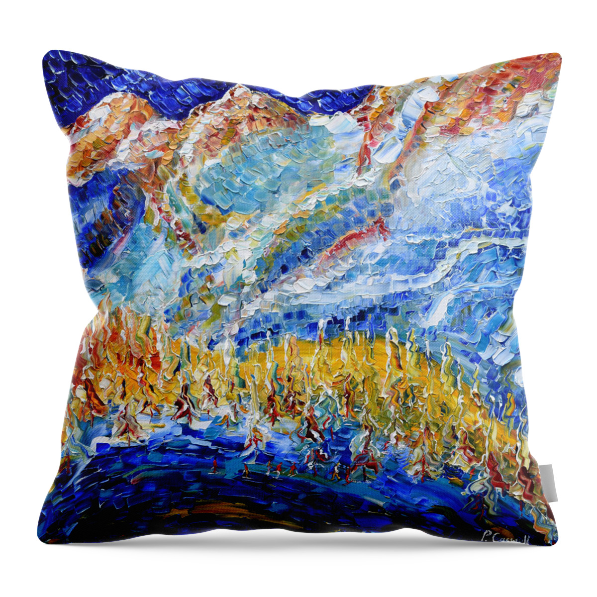 Argentiere Throw Pillow featuring the painting Argentiere Near Chamonix Ski Scene by Pete Caswell