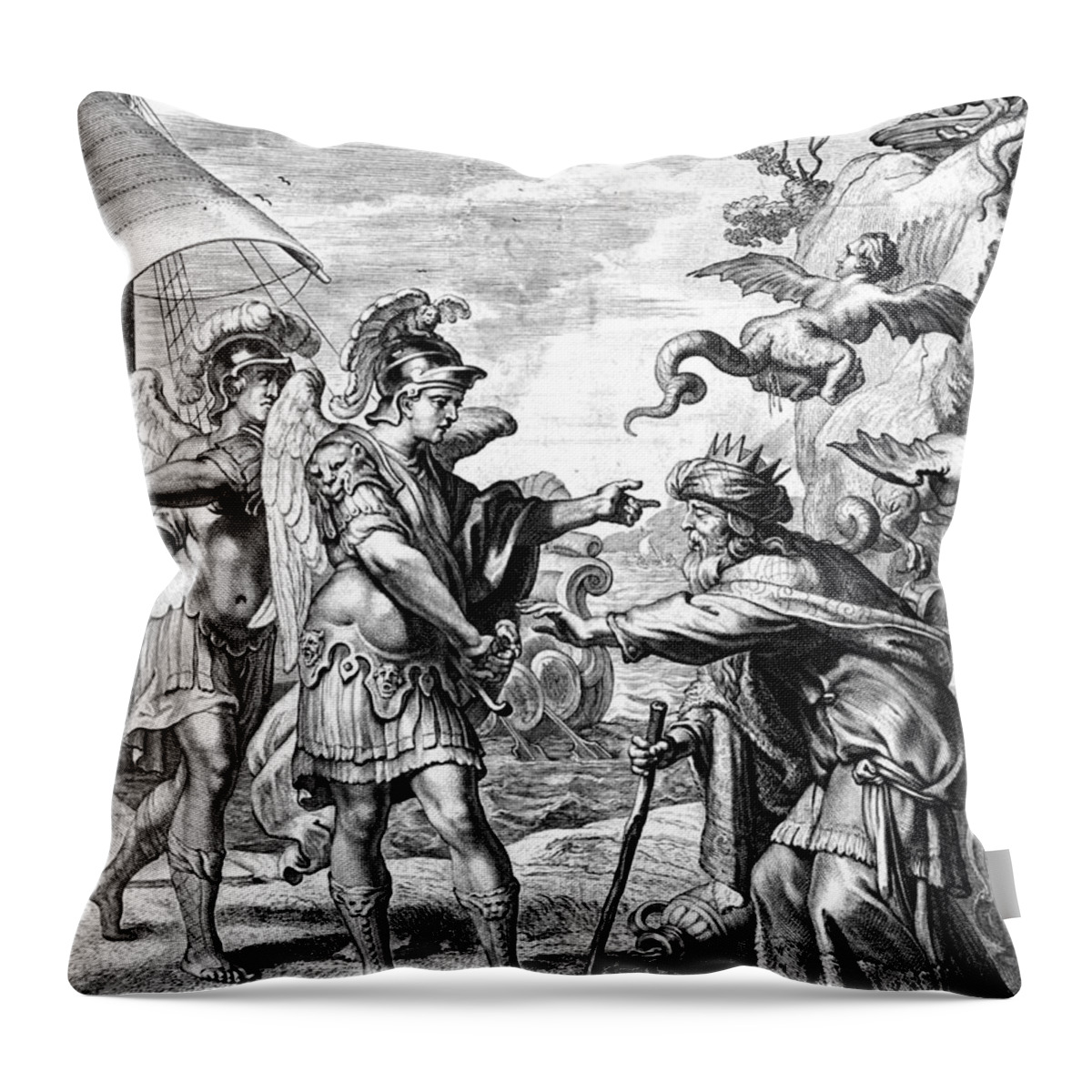 History Throw Pillow featuring the photograph Argonauts Deliver Phineas From Harpies by Photo Researchers