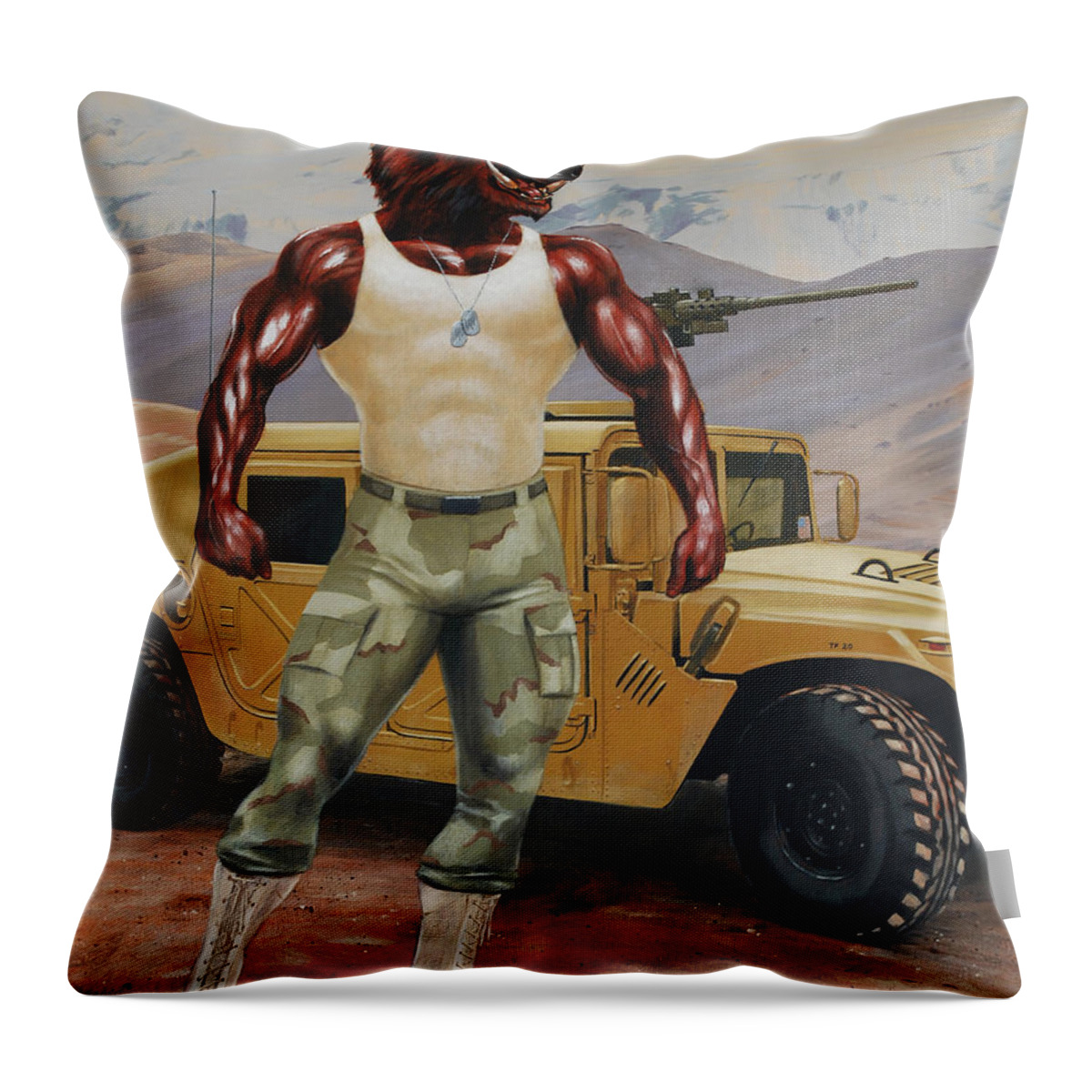Hmmwv Throw Pillow featuring the painting Arkansas Soldier by Glenn Pollard